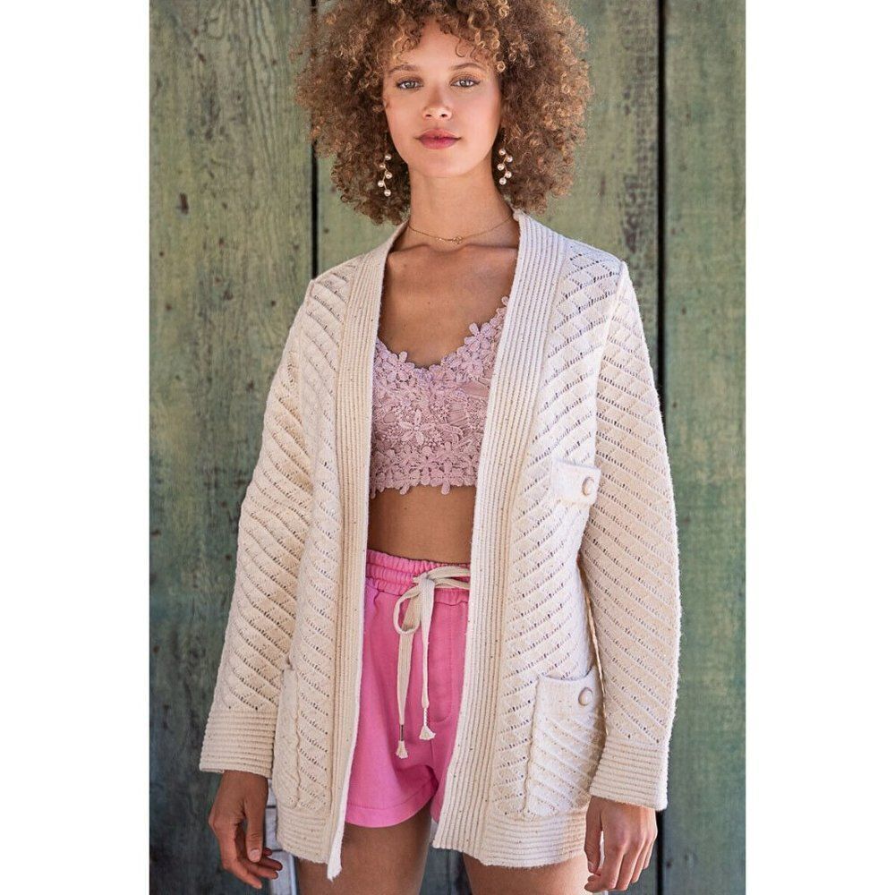 POL Clothing Women's Baby Pink Luxe Open Cardigan Sweater with Buttons YST174 - Picture 9 of 12